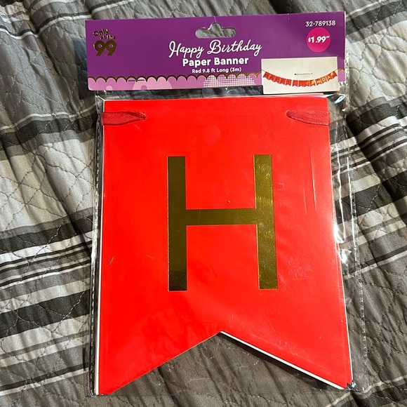 “HAPPY BIRTHDAY” Paper Banner - Red and Gold Birthday Banner - Picture 1 of 3